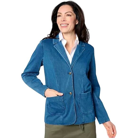 Denim&Co Jackets & Blazers - QVC Denim & Co. Comfy Knit Air Denim Blazer with Patch Pockets NWT SIZE 2X